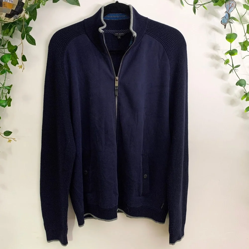 Ted‎ Baker Men's Navy Wool Blend Funnel Neck Jacket - Picture 8 of 8